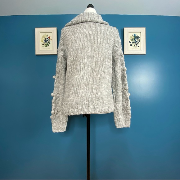 NWT Chunky Knit Oversized Pompom Cowlneck Sweater - Picture 3 of 11